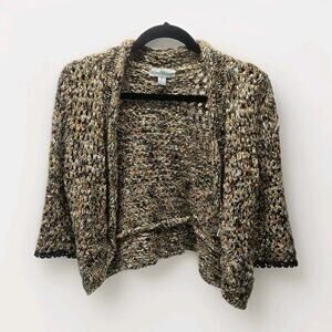 Windi River Open Front Multicolor Rainbow Crop Cardigan 3/4 Sleeve Sz Small